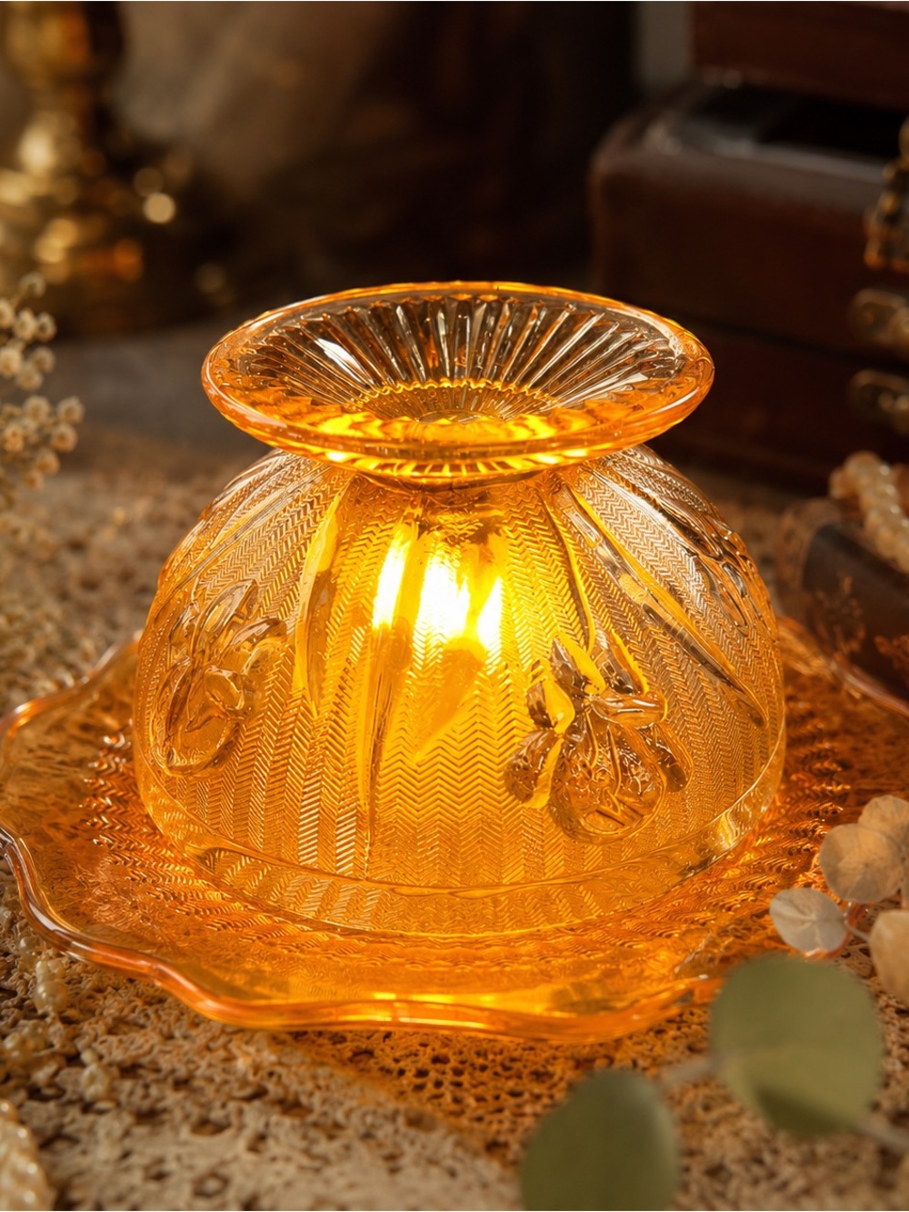 Amber Glass Decorative Candle Holder – Amber